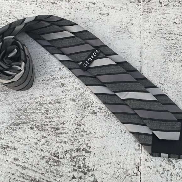 George Men Tie Black/Gray Tone Striped Necktie - Picture 5 of 7